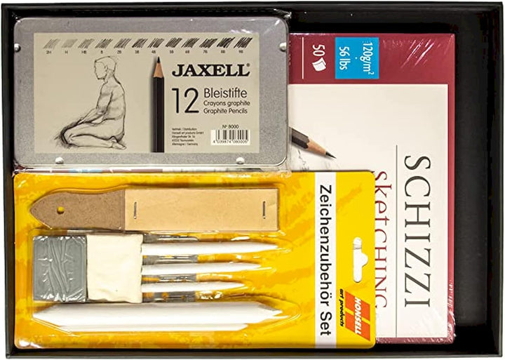 Honsell 14-99889 - Zeichenset "Disegno" - Künstler Set, Schwarze Aufbewahrungsbox mit 12 Bleistiften