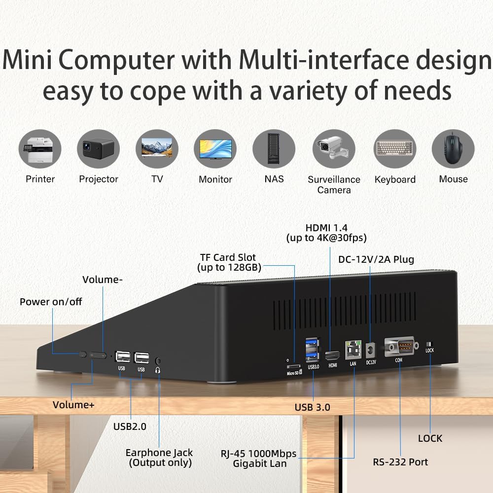 Mini Computer PC Mini PC Deko mit Touchscreen Monitor 10.1 Zoll, Win 10 Deko-mini J3455, 4GB LPDDR4
