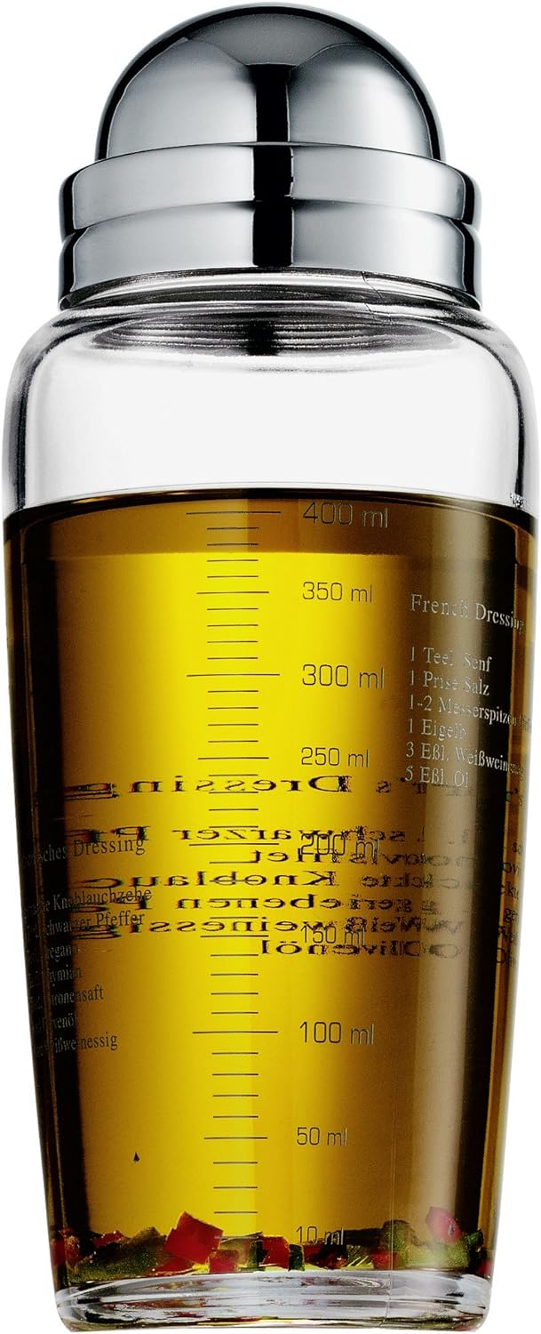 WMF Salat Dressingshaker 400ml, Glasbehälter mit Skalierung, mit 5 aufgedruckte Rezepte, Glas, Croma