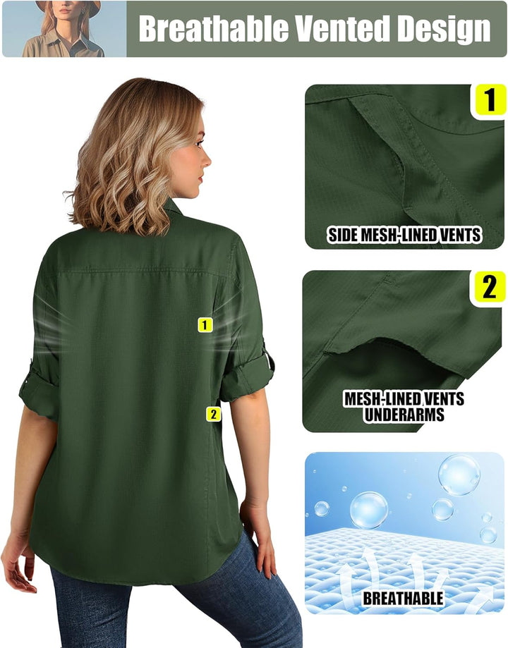 33,000ft Hemdbluse Damen UPF50 UV Schutz Hemd Schnelltrocknende Button-Down Shirts Atmungsaktive Wan