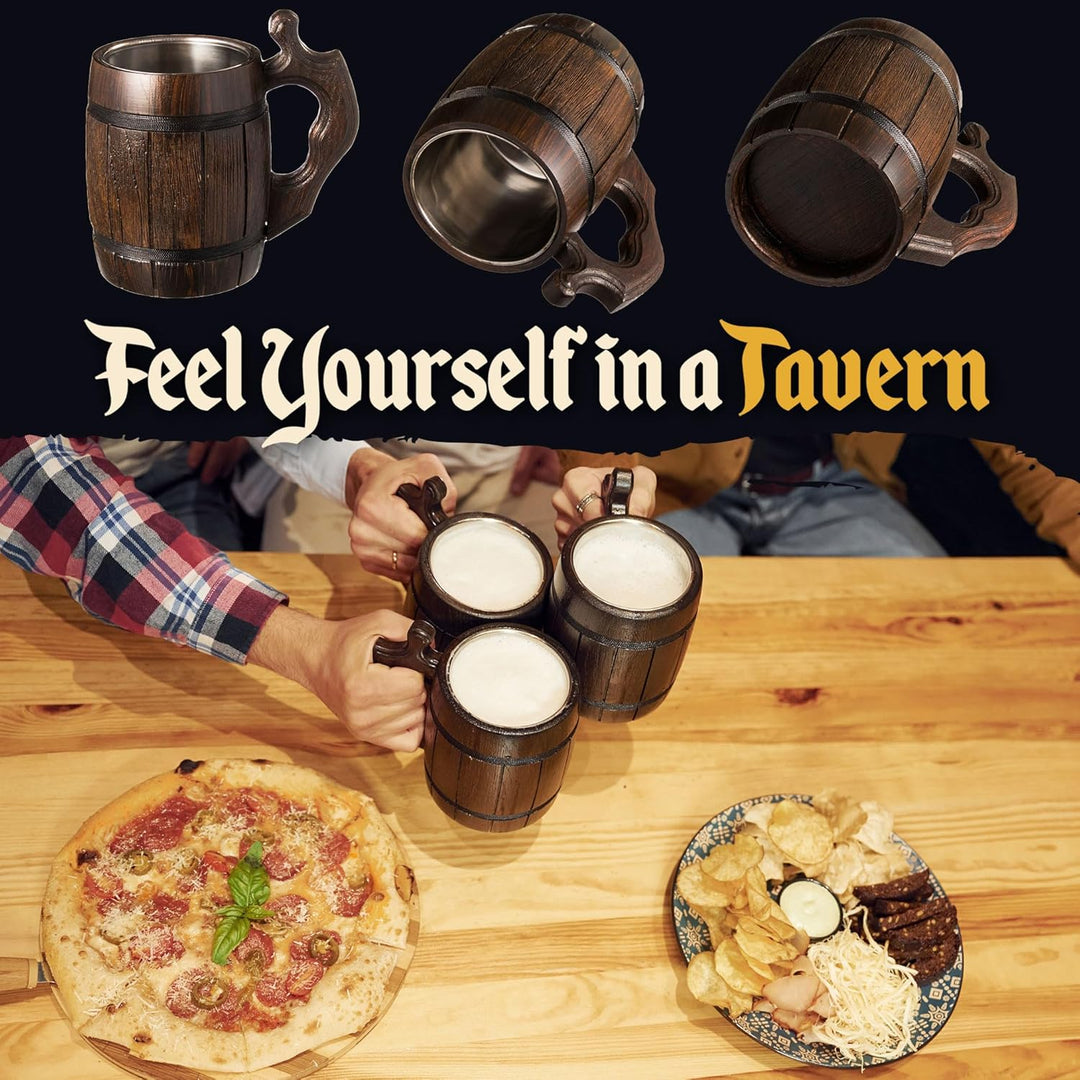 MyFancyCraftLUKRA Bierbecher aus Eichenholz, handgefertigt, Edelstahl-Tasse, 0,6 Liter, 20 Unzen, Ba