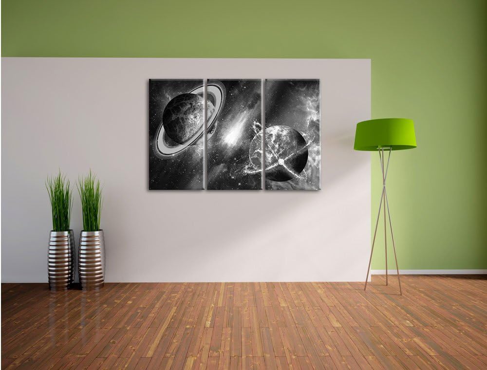 Pixxprint Ausgleich im Weltall Kunst B&W 3-Teiler Leinwandbild 120x80 Bild auf Leinwand