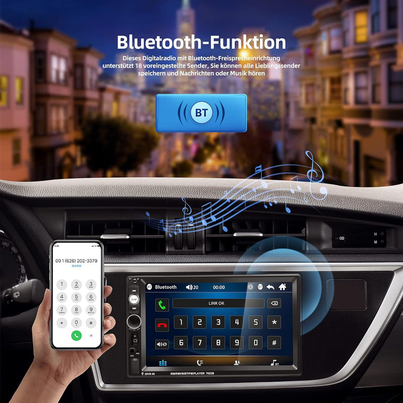 NHOPEEW Doppel Din Radio unterstützt Android / iPhone Mirror Link 2 Din 7 Zoll Touch Display Autorad