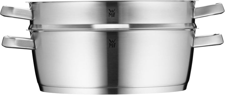 WMF Iconic Bräter mit Dampfgareinsatz 28cm, Schmortopf Induktion 5,7l, Kochtopf gross, Cromargan Ede