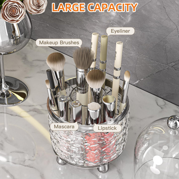 CHIRISEN Make-up-Pinselhalter mit Deckel, 360° Drehbarer Kosmetik-Organizer Mit Staubschutz, Ideal A