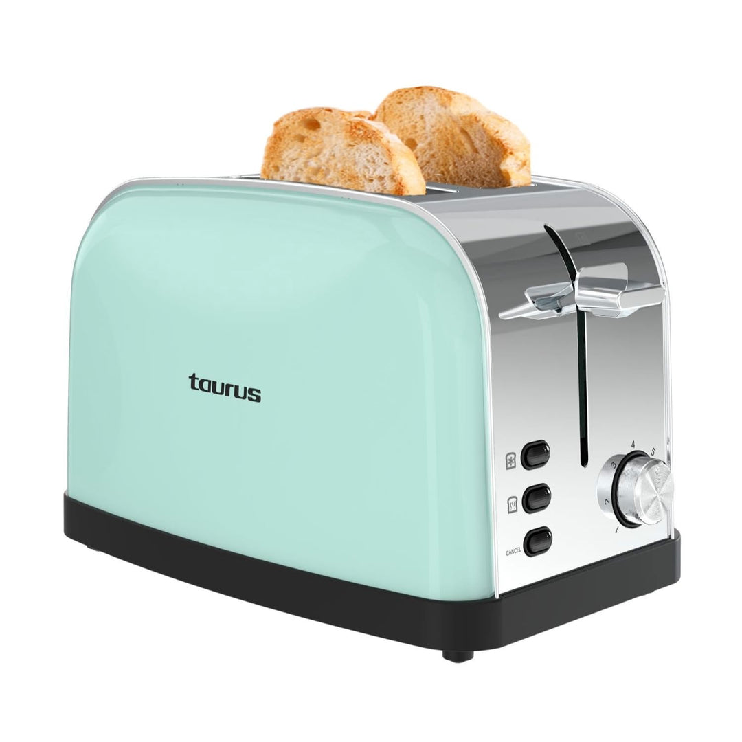 Taurus – Toaster Vintage II Mint 950W | 2 Schlitze 135x35mm | 7 Bräunungsstufen | 3 Funktionen | Ede