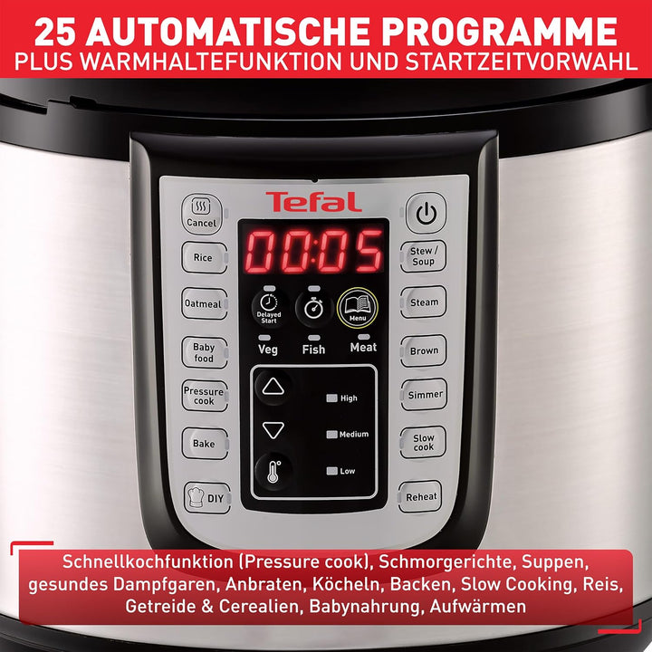 Tefal Fast & Delicious Multikocher, elektrischer Schnellkochtopf, 25 automatische Programme, grosses