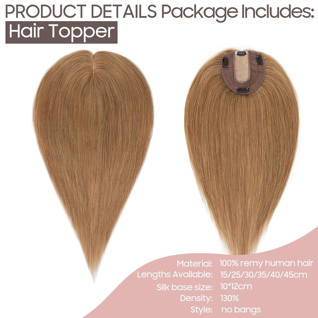 Silk-co Hair Topper Echthaar, 10x12cm Basis Toupet Damen, Haartopper Echthaar mit Remy Seide Basis,