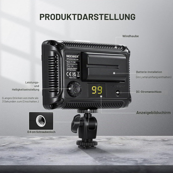 NEEWER 176 LED Videoleuchte Streaming Licht 5600K dimmbar Videolicht Panel mit 1/4 Zoll Gewinde, Key