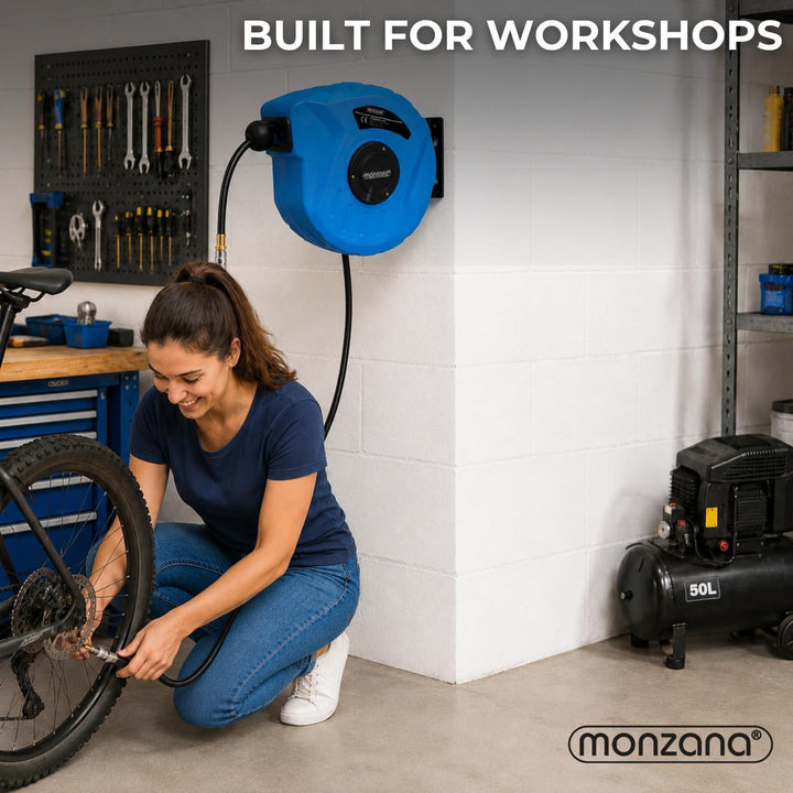 MONZANA® Druckluft Schlauchtrommel 10m+1m Automatischer Einzug 1/4' Anschluss 12 bar Ø12mm Automatik