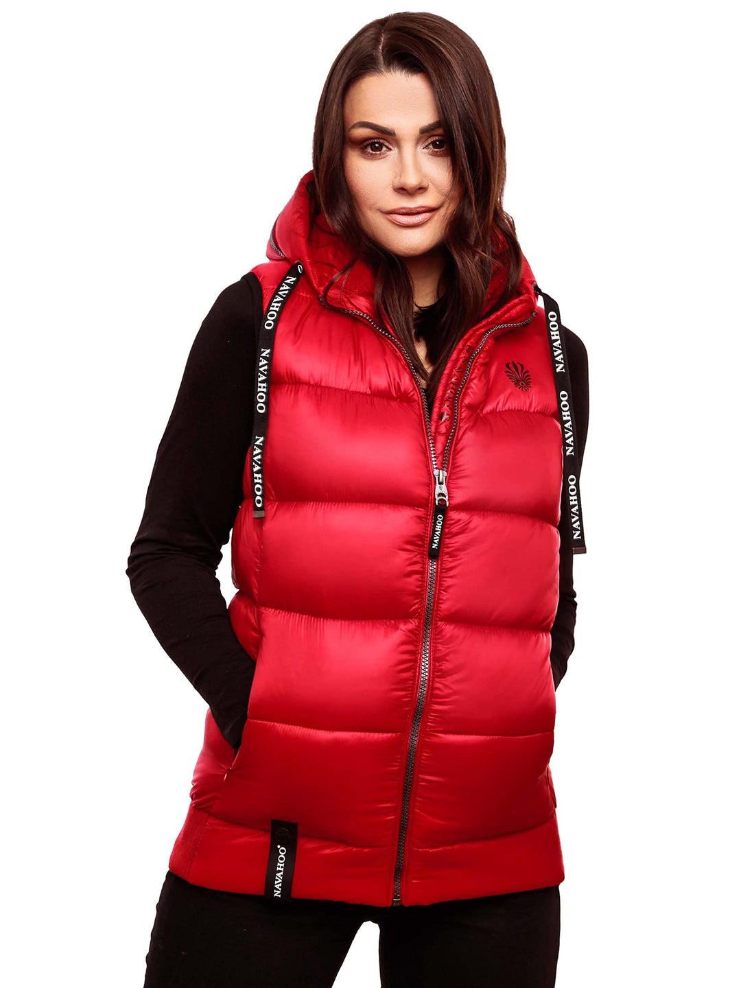Navahoo Damen Steppweste leichte Outdoor-Weste Übergangsjacke mit Kapuze Kassidy XS-3XL XS Rot, XS R