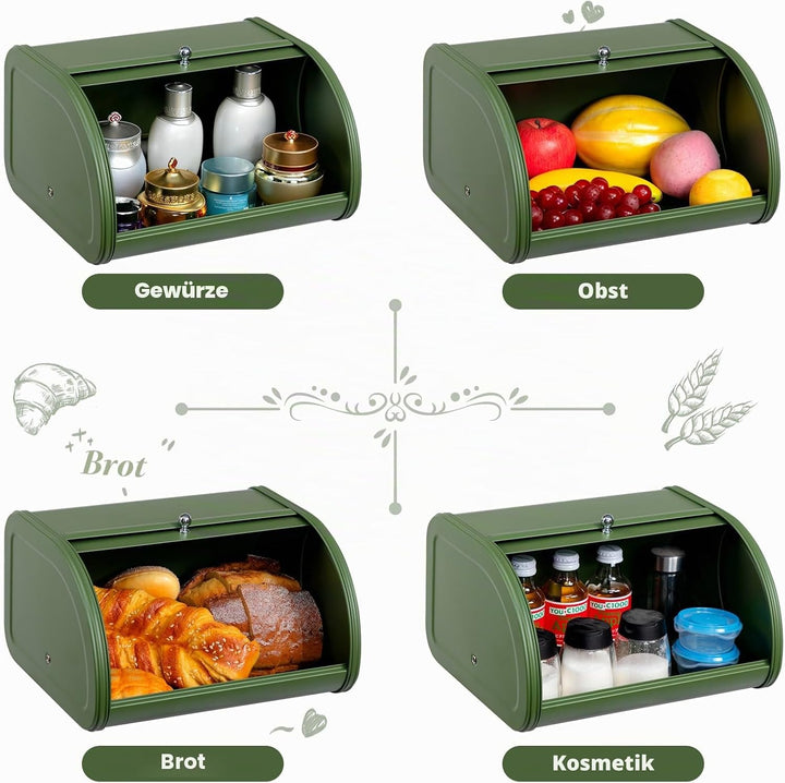 HollyHOME Bread Bin with Stainless Steel Body Metal Bread Bins for Kitchen Bread Storage Containers