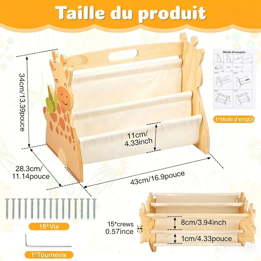 Bücherregal Kinder Holz Doppelseitig 4-spaltige 43x34x28,3cm Kinderbücherregal Klein mit Griff Monte