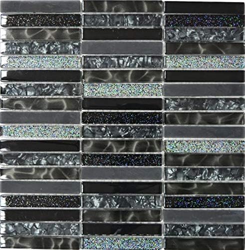 Mosaik Fliese Stäbchen Glasmosaik Crystal Night black für WAND BAD DUSCHE KÜCHE FLIESENSPIEGEL THEKE