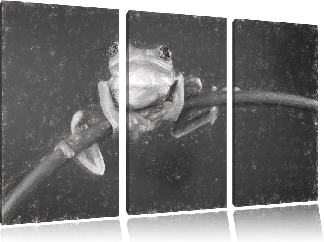 Pixxprint Baum-Frosch auf Bambus Kunst / 3-Teilig/Gesamtmass 120cm Leinwandbild bespannt auf Holzrah