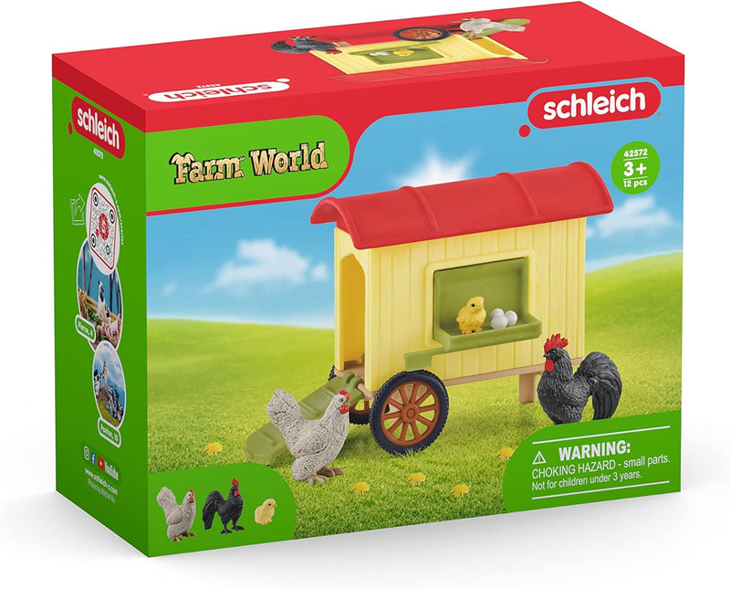 schleich FARM WORLD 42572 Bauernhof Mobiler Hühnerstall und Tiere - Realistischer Bauernhof mit Hahn