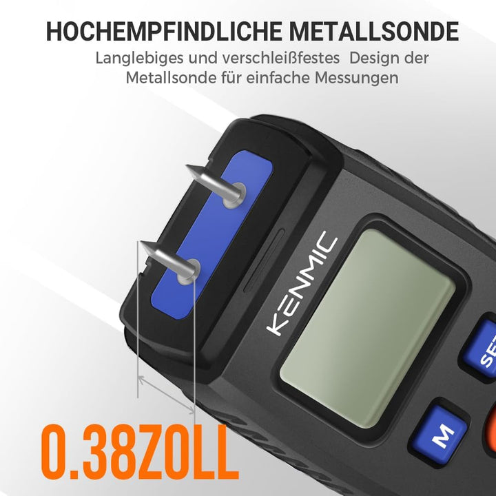 KENMIC Tragbarer Holzfeuchtigkeitsmesser mit LCD und Grünem Licht, Pin-Typ Wasserdetektor, 5 Modi fü
