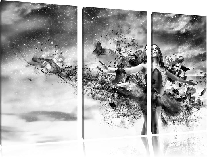 Pixxprint Ballerina im Kleid / 3-Teilig/Gesamtmass 120cm Leinwandbild bespannt auf Holzrahmen/Wandbi