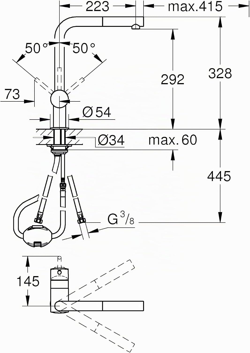 GROHE Minta - Einhand- Spültischarmatur (L- Auslauf, herausziehbarer Auslauf, Schwenkbereich von 360