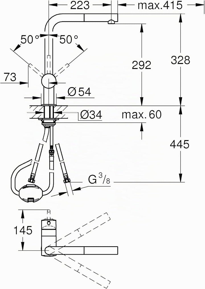 GROHE Minta - Einhand- Spültischarmatur (L- Auslauf, herausziehbarer Auslauf, Schwenkbereich von 360
