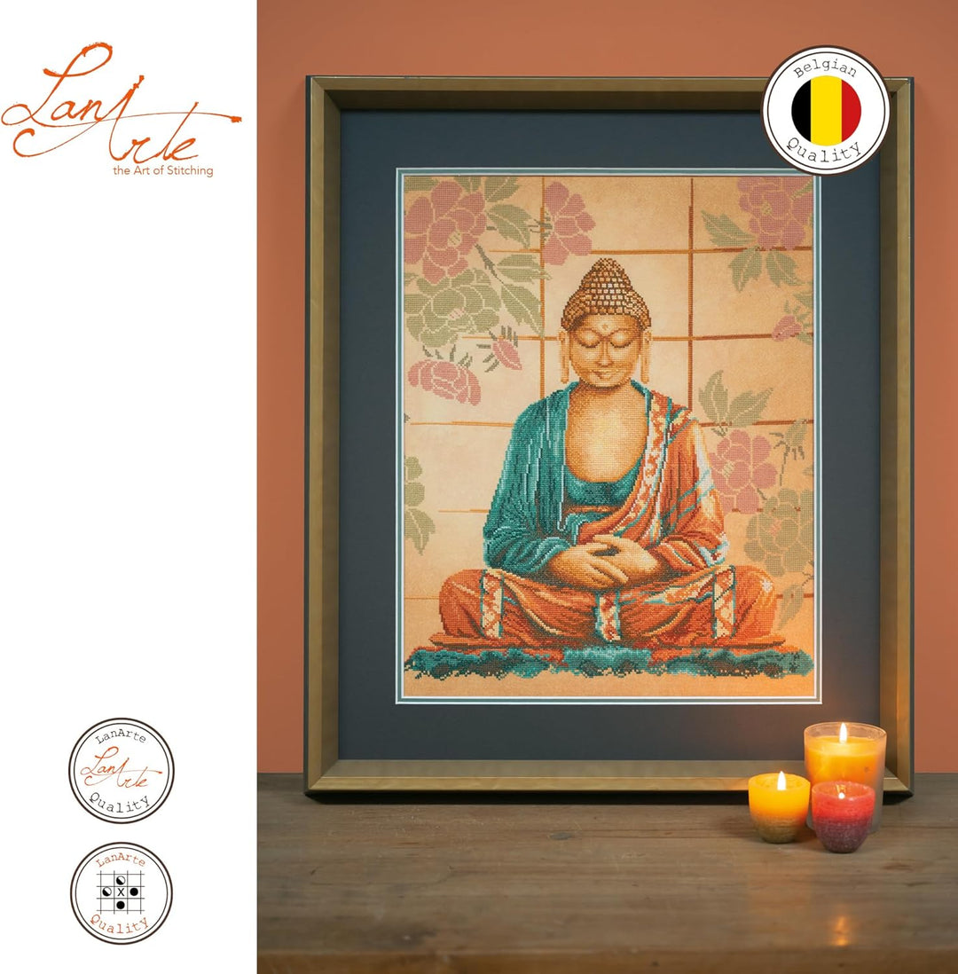 Lanarte Zählmusterpackung Buddha Kreuzstichpackung, Baumwolle, Mehrfarbig, 39 x 49 x 0.3 cm