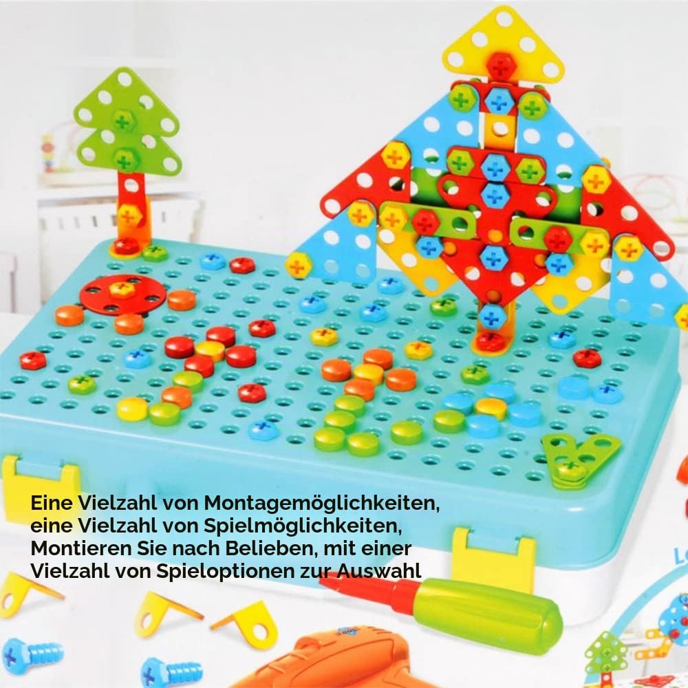 252 PCS Mosaik Steckspiel Schraube Spielzeug 3D Puzzle Mosaik Schrauben Set mit Elektronischem Bohre