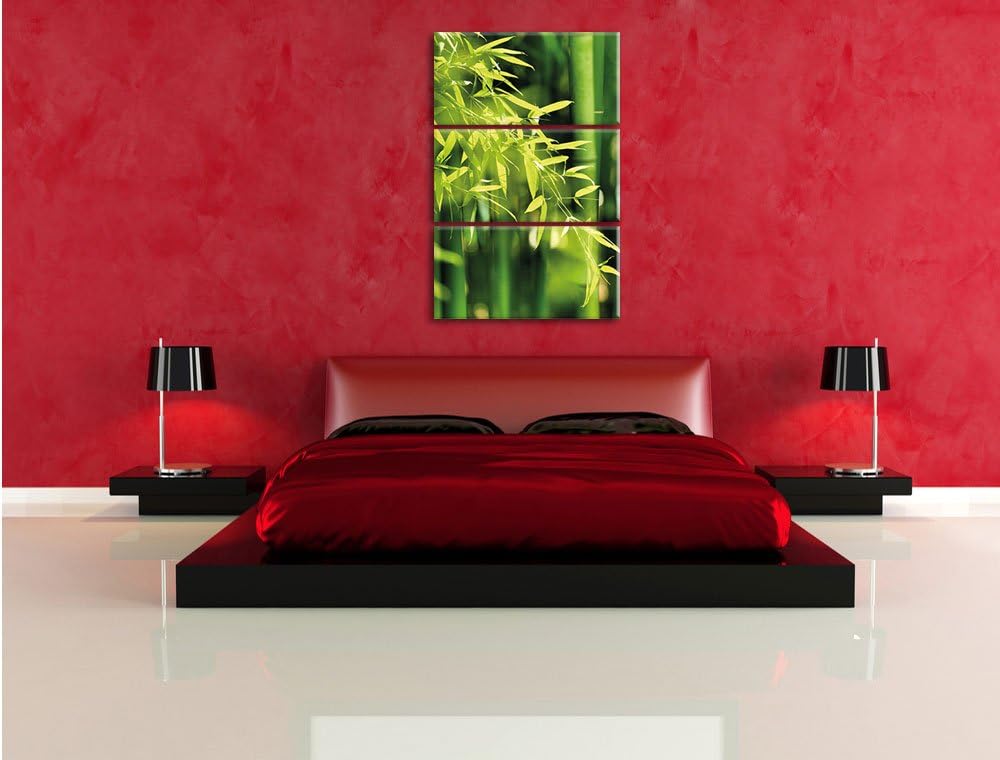 Pixxprint Grüner frischer Bambus mit Blättern 3-Teiler Leinwandbild 120x80 Bild auf Leinwand