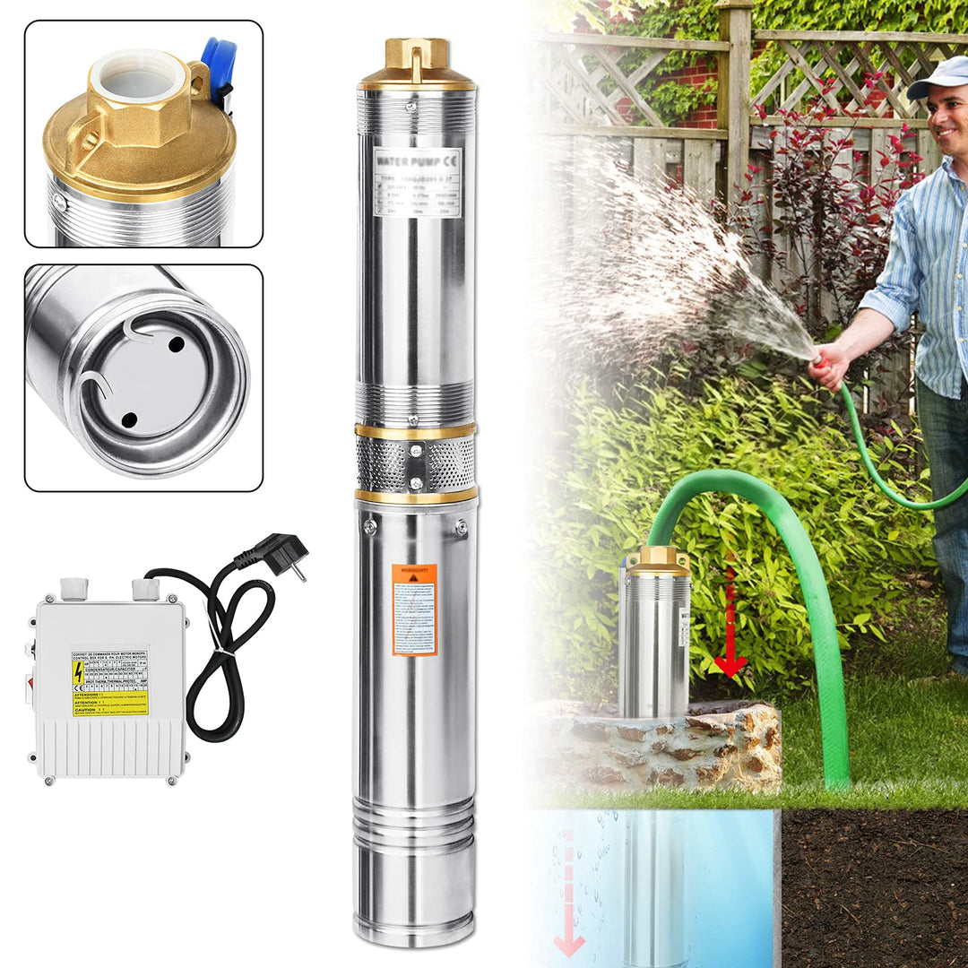 Aufun Tiefbrunnenpumpe 370W, Brunnenpumpe mit 4000L/h Fördermenge, 34 m Förderhöhe, Rohrpumpe sandre