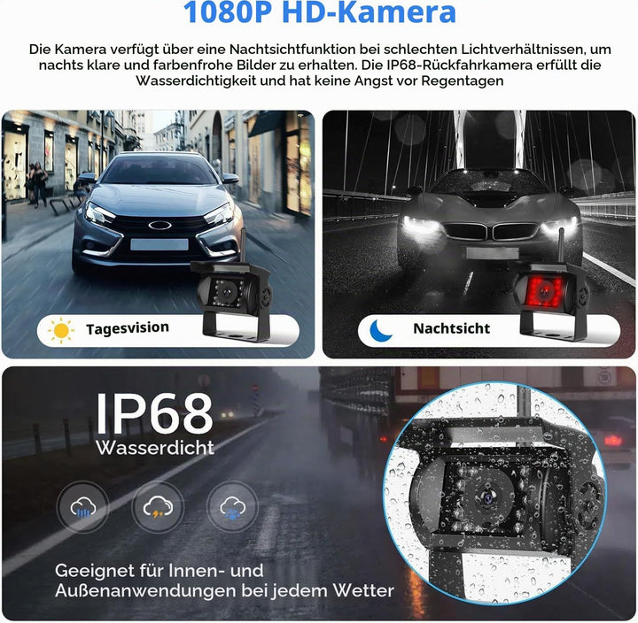 1080P Kabelloses Rückfahrkamerasystem für Wohnmobile, 7-Zoll-Rückfahrkameramonitor für 4 Kanäle mit