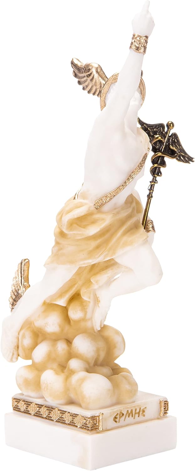 BEAUTIFUL GREEK STATUES Hermes Mercury God Zeus Sohn Römische Statue Alabaster Goldton 7 Zoll
