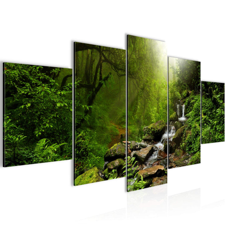 Runa Art Bild Wohnzimmer Schlafzimmer Natur Wald 5 Teilig Landschaft Grün Wandbilder auf Vlies Leinw