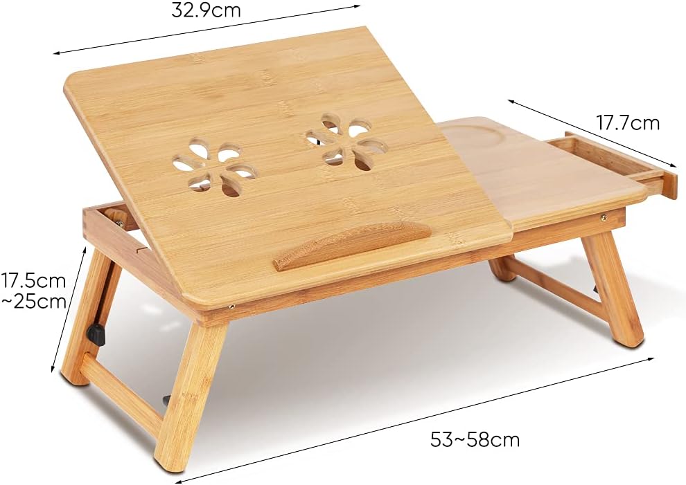 Laptoptisch für Bett, Klappbar Laptoptisch Fuer Sofa aus Bambus mit Belüftungslöchern und Anti Rutsc