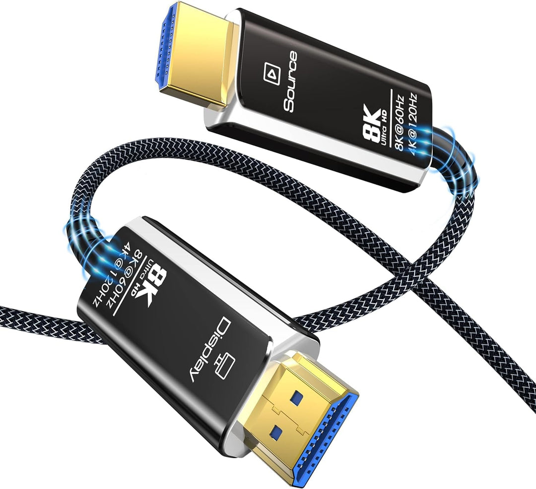 8K 4K HDMI Glasfaserkabel 10M, 48Gbps Optiches HDMI 2.1 Kabel High Speed Nylon Geflochtenes, 8K@60Hz