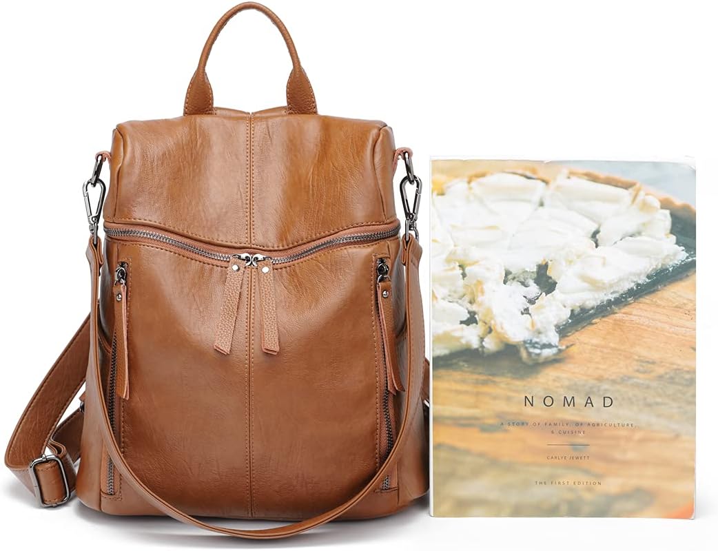 Damen Rucksack PU Leder, Lässig Lederrucksack 2 in 1 Rucksack Schultertasche Diebstahlschutz, Elegan