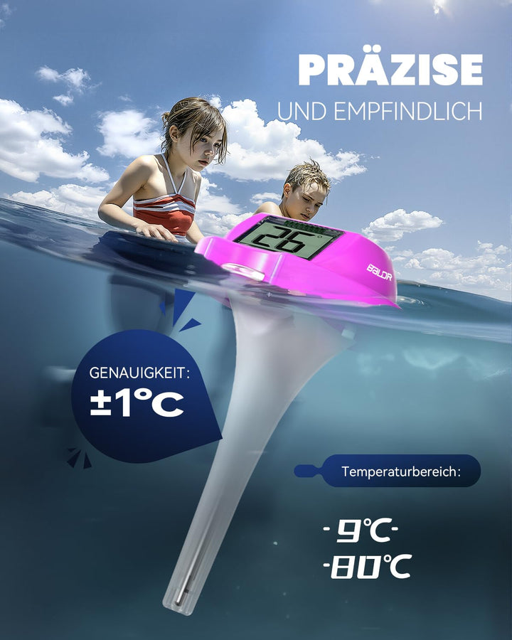 BALDR Solar Schwimmendes für Pool mit zwei grossen Displays | IPX7 wasserdichter digitaler Temperatu