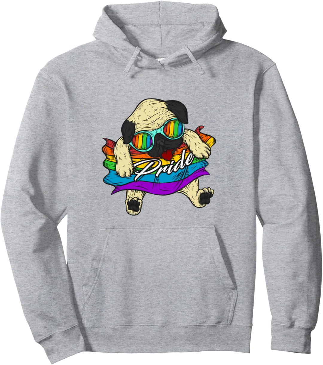 Hund Mops Regenbogenfahne Homosexuell Schwul Gay Pride Pullover Hoodie