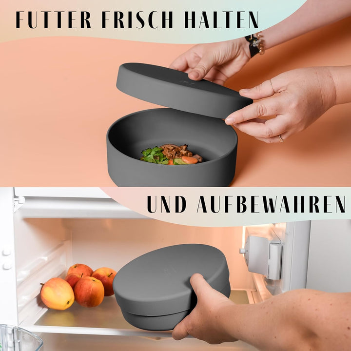 ne&amp;no® Silikon Hundenapf 1200 ml mit Deckel für kleine und mittelgrosse Hunde | im Kühlschrank luftd