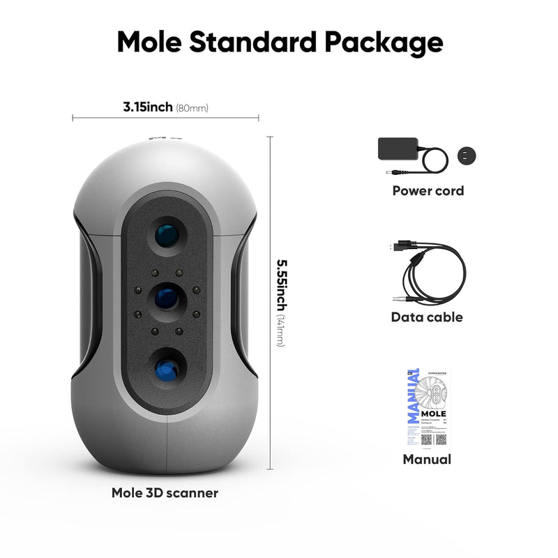 3DMakerpro 3D-Scanner Mole, 0,05 mm Genauigkeit, 10 FPS Scan-Geschwindigkeit, 3D-Scanner für Gesicht