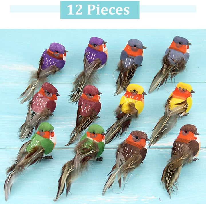Yolococa Künstliche Vögel aus Federn mit Klammern, Weihnachtsbaum, Dekoration, Vogelornamente, Mehrf