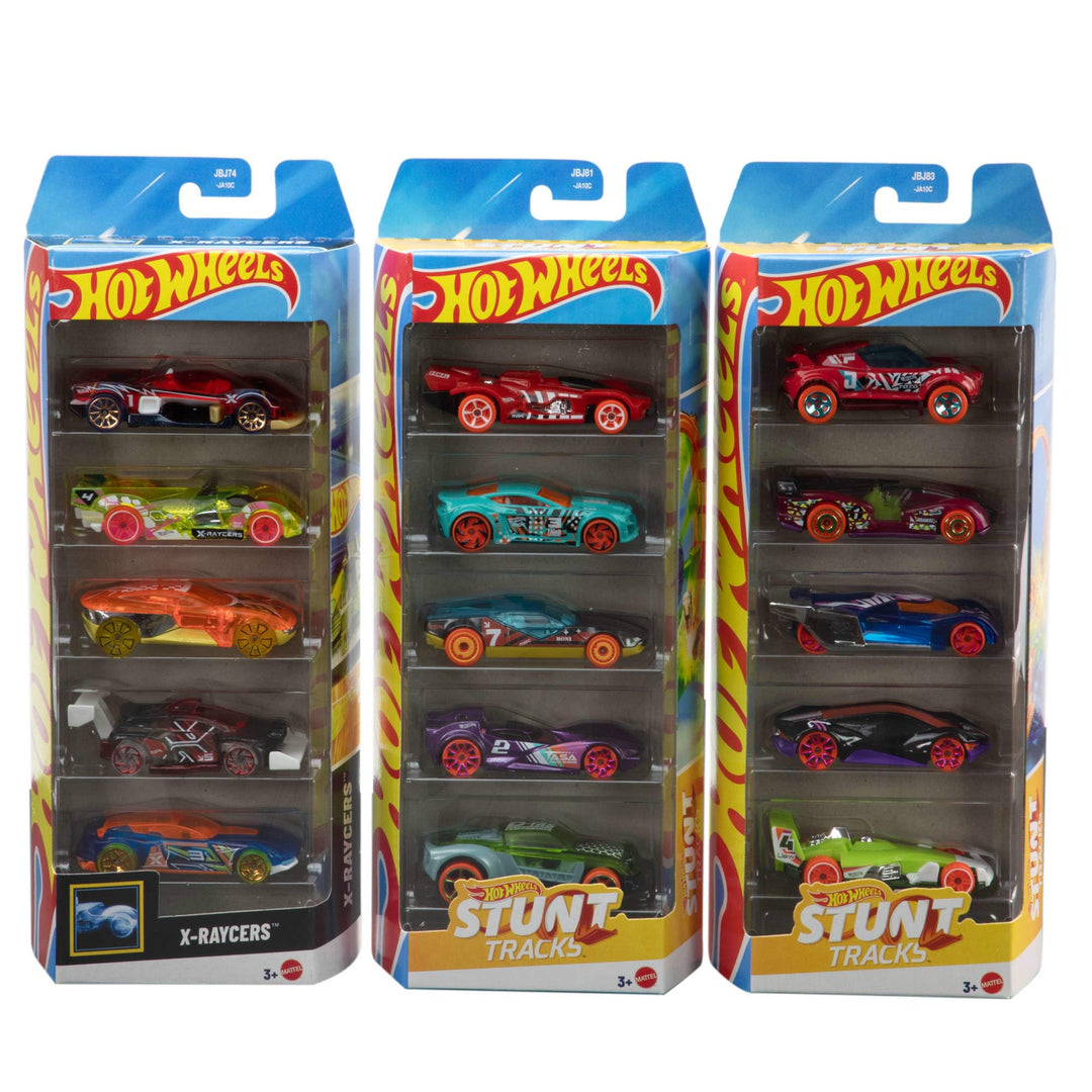Hot Wheels Spielzeugautos oder -Trucks 5er-Pack Bundle, 3 thematische Sets mit 5 Fahrzeugen im Masss