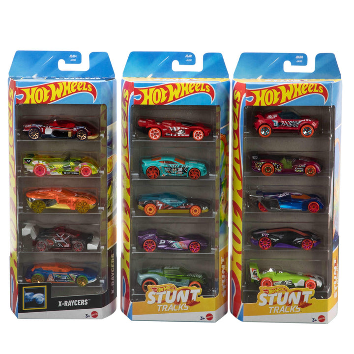 Hot Wheels Spielzeugautos oder -Trucks 5er-Pack Bundle, 3 thematische Sets mit 5 Fahrzeugen im Masss