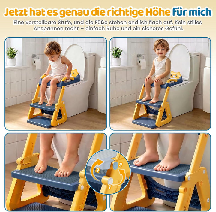 Orzbow Toilettensitz Kinder mit Treppe, Stabil Kinder Toilettensitz mit Dreiecksstruktur, Verlängert