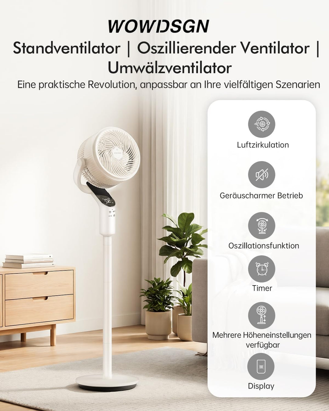 WOWDSGN Standventilator mit Fernbedienung, 22 dB leiser Ventilator für Schlafzimmer & Wohnzimmer, hö