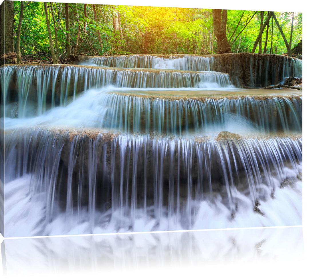Pixxprint Wasserfall im Regenwald als Leinwandbild/Grösse: 100x70 cm/Wandbild/Kunstdruck/fertig besp