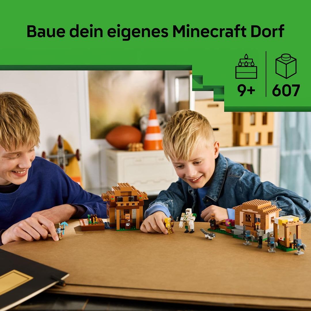 LEGO Minecraft Angriff des Magiers auf das Dorf - Modell mit Garten - 11 Figuren inkl. Maurer & Eise
