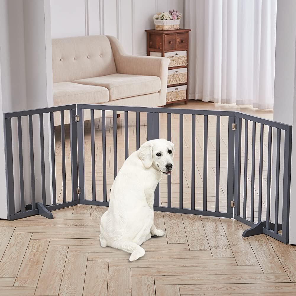 The Fellie Absperrgitter Hund, Freistehendes Schutzgitter mit Füssen, Kindergitter Klappbar, Holz Hu