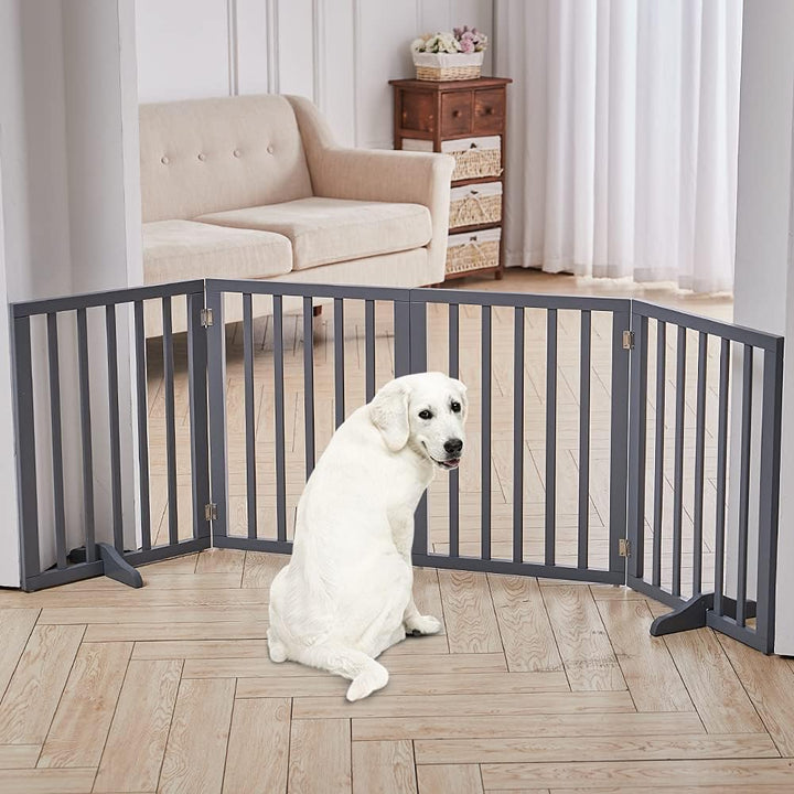The Fellie Absperrgitter Hund, Freistehendes Schutzgitter mit Füssen, Kindergitter Klappbar, Holz Hu