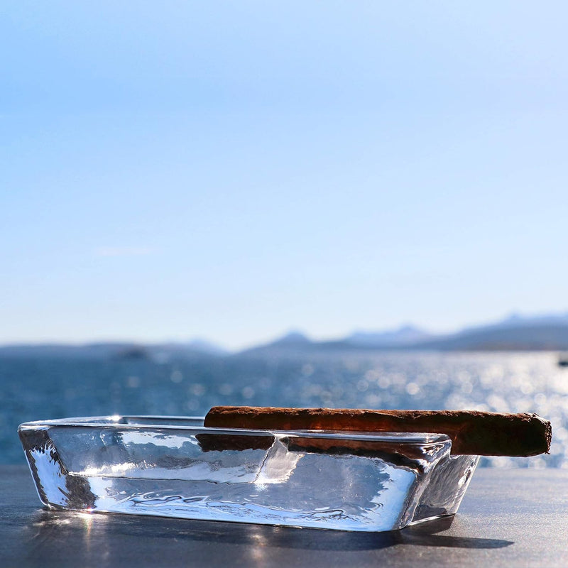 Pasabahce Zigarre Aschenbecher für Draussen | Handgearbeitet Kristallglas | Balkon Tisch Windundurch