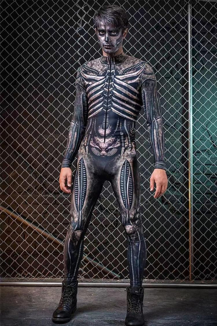Shmily Girl Skelett Kostüm Damen Herren Halloween Kostüme Cosplay Overall Bodysuit Schwarz2 M, Schwa