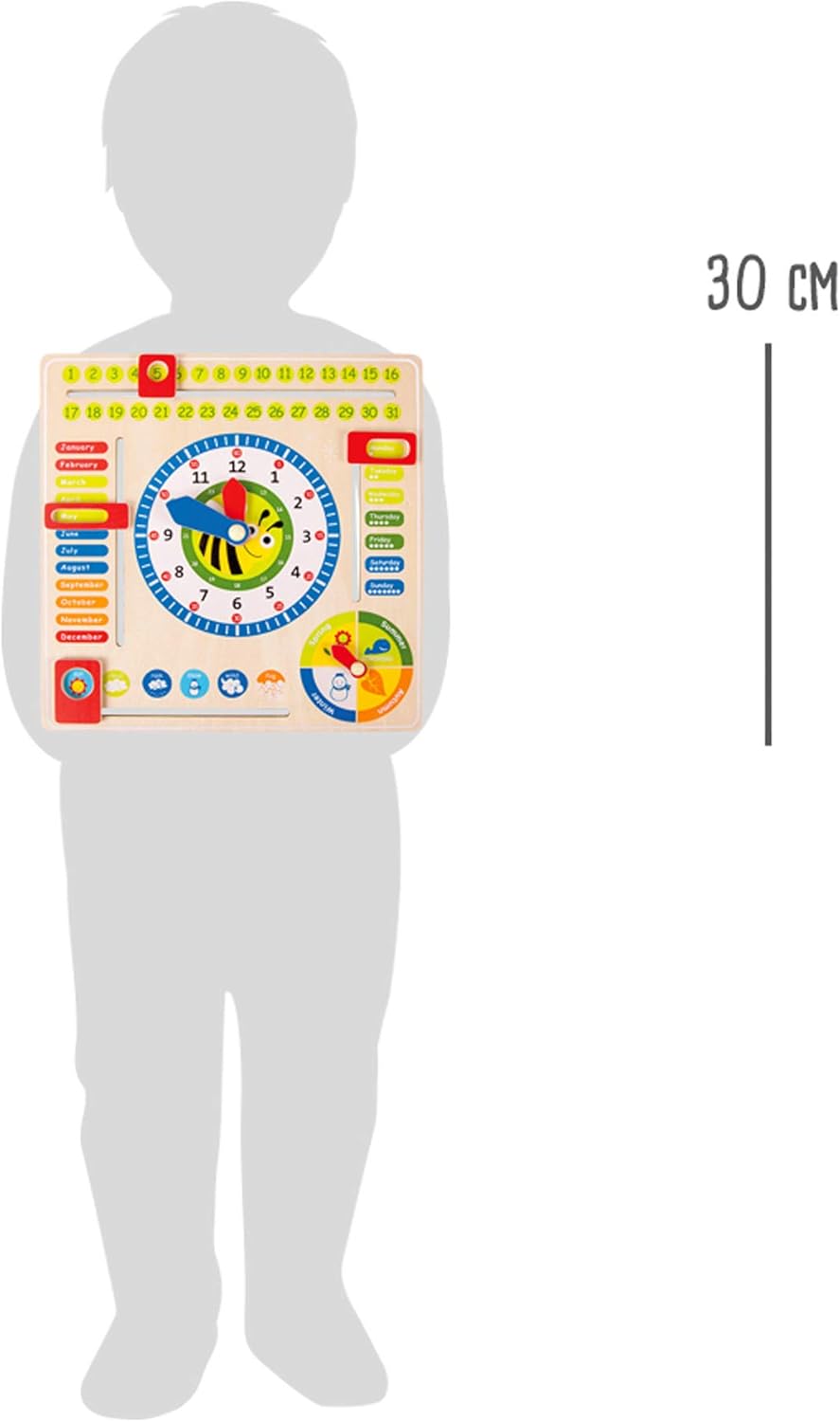 small foot Lerntafel Datum, Uhr-& Jahreszeiten in Englisch aus Holz, mit Zeigern und Kästchen, ab 3